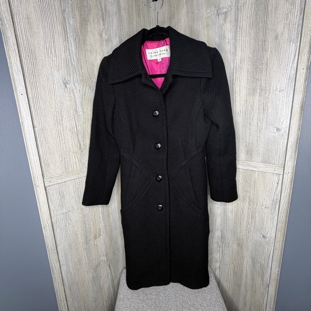 Trina Turk Wool Trench Coat with Pink Lining
